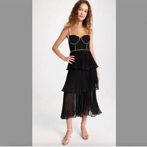 Self-Portrait Black Pleated Midi Dress